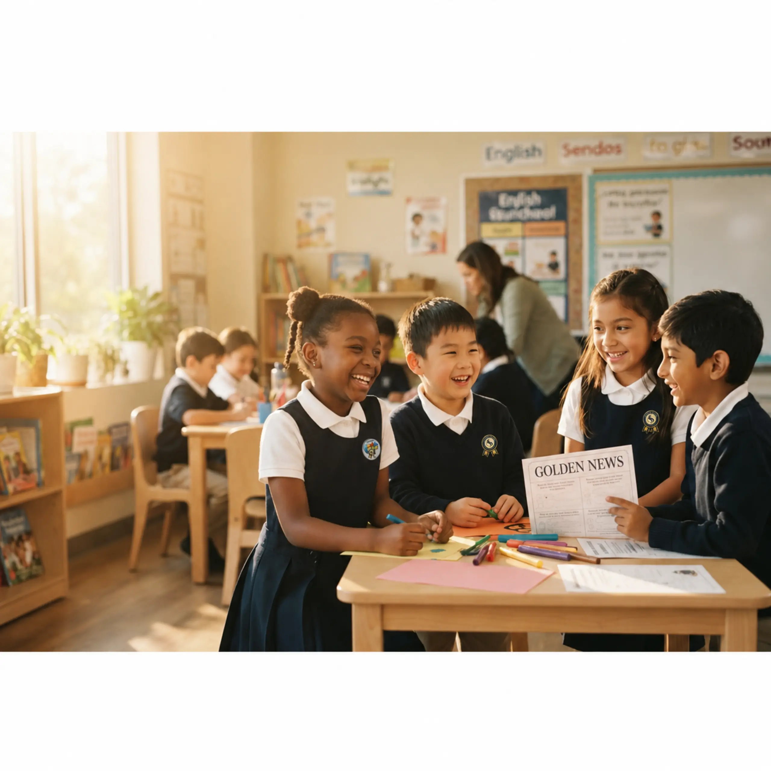 Estudiantes de Golden School aprendiendo juntos en el aula