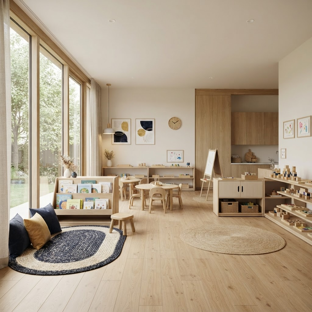 A bright, calm early-learning classroom at Golden School